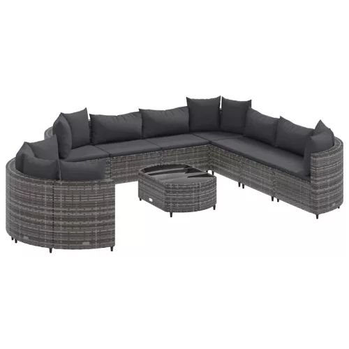  10 részes szürke polyrattan kerti ülőgarnitúra párnákkal