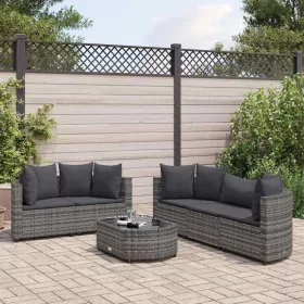    6 részes szürke polyrattan kerti ülőgarnitúra párnákkal