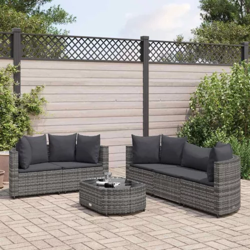  6 részes szürke polyrattan kerti ülőgarnitúra párnákkal