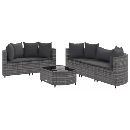  6 részes szürke polyrattan kerti ülőgarnitúra párnákkal