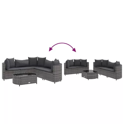  6 részes szürke polyrattan kerti ülőgarnitúra párnákkal
