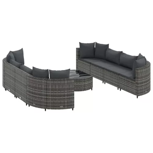  9 részes szürke polyrattan kerti ülőgarnitúra párnákkal