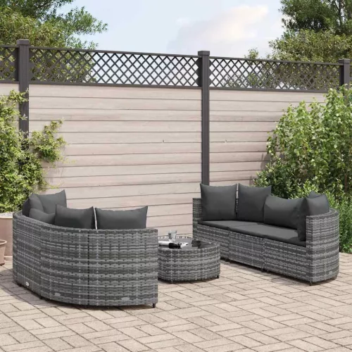 7 részes szürke polyrattan kerti ülőgarnitúra párnákkal