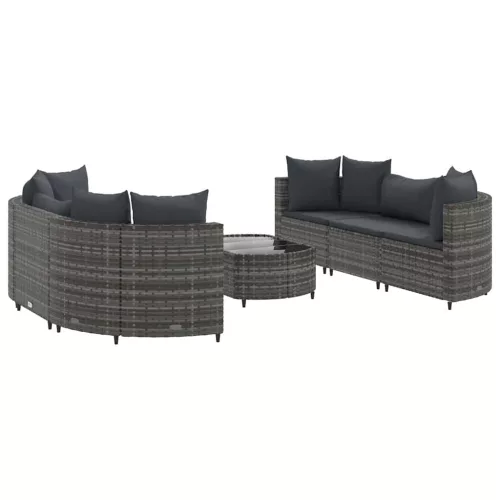  7 részes szürke polyrattan kerti ülőgarnitúra párnákkal