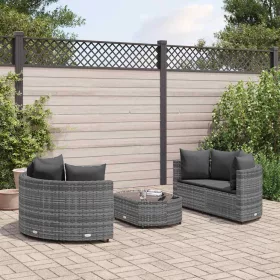    5 részes szürke polyrattan kerti ülőgarnitúra párnákkal