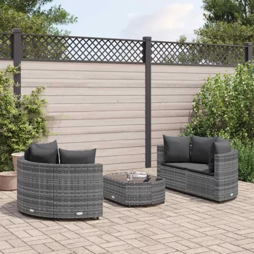  5 részes szürke polyrattan kerti ülőgarnitúra párnákkal