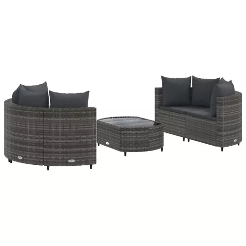  5 részes szürke polyrattan kerti ülőgarnitúra párnákkal