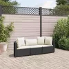  3 részes fekete polyrattan kerti ülőgarnitúra párnával