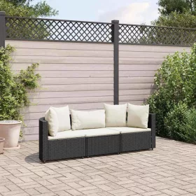    3 részes fekete polyrattan kerti ülőgarnitúra párnával