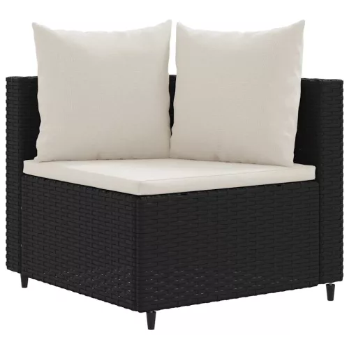  3 részes fekete polyrattan kerti ülőgarnitúra párnával