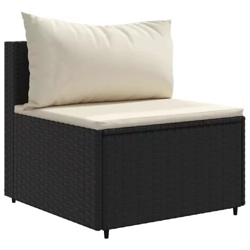  3 részes fekete polyrattan kerti ülőgarnitúra párnával