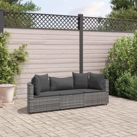    3 részes szürke polyrattan kerti ülőgarnitúra párnákkal