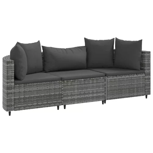  3 részes szürke polyrattan kerti ülőgarnitúra párnákkal