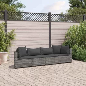    4 részes szürke polyrattan kerti ülőgarnitúra párnákkal