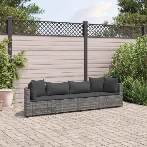  4 részes szürke polyrattan kerti ülőgarnitúra párnákkal