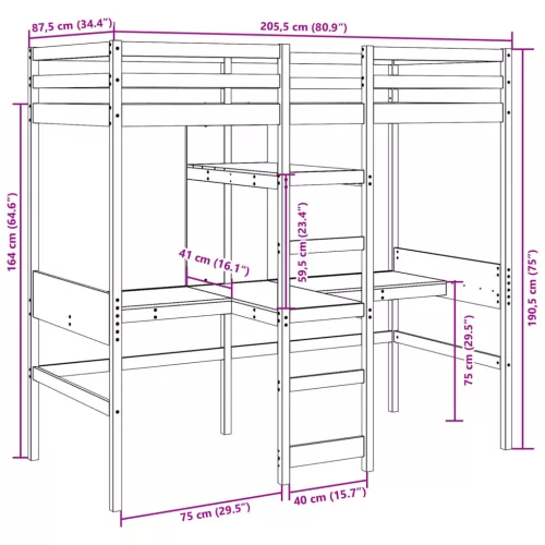  tömör fenyő galériaágy-keret matrac nélkül 80 x 200 cm
