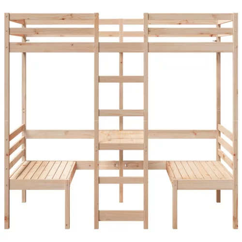  tömör fenyő galériaágy-keret asztallal és székekkel 90 x 200 cm
