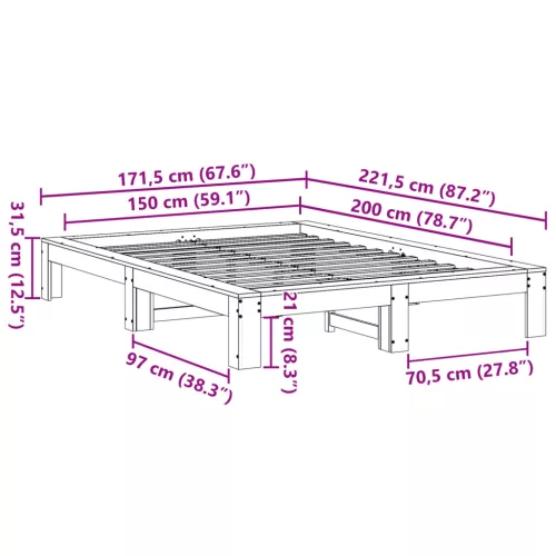  viaszbarna tömör fenyőfa ágy matrac nélkül 150 x 200 cm