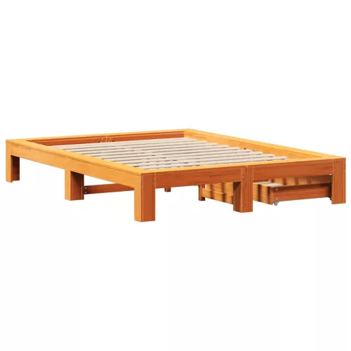  viaszbarna tömör fenyőfa ágy matrac nélkül 140 x 200 cm
