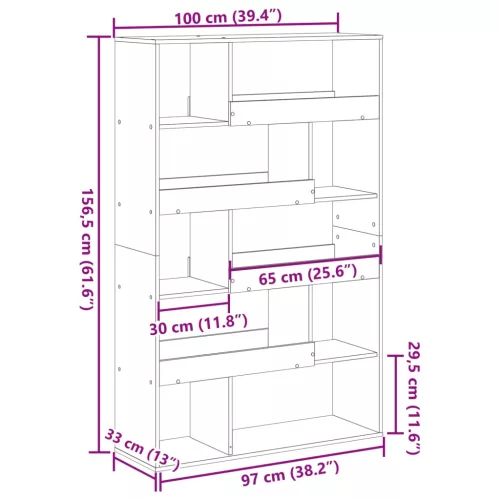  füstös tölgy színű szerelt fa könyvespolc 100 x 33 x 156,5 cm