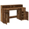  antik fa színű szerelt fa íróasztal LED-ekkel 140 x 55 x 91 cm