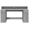  szürke sonoma színű szerelt fa íróasztal LED-ekkel 160x55x91 cm