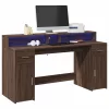  barna tölgy színű szerelt fa íróasztal LED-ekkel 160x55x91 cm