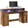  antik fa színű szerelt fa íróasztal LED-ekkel 160 x 55 x 91 cm