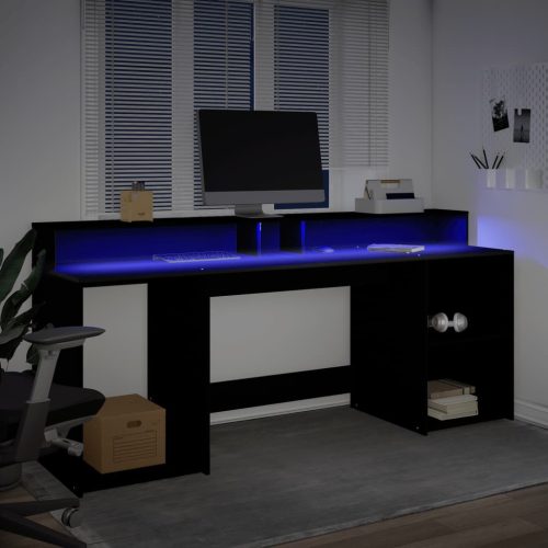  fekete szerelt fa íróasztal LED-világítással 200 x 55 x 91 cm