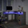 szürke sonoma színű szerelt fa LED-es íróasztal 130x130x91 cm