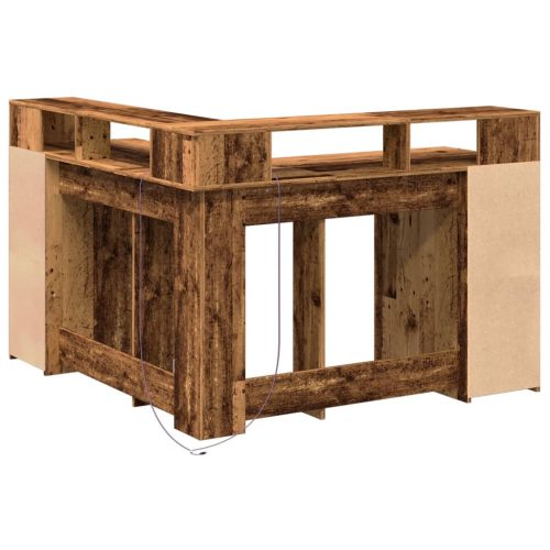  antik fa színű szerelt fa íróasztal LED-ekkel 130 x 130 x 91 cm