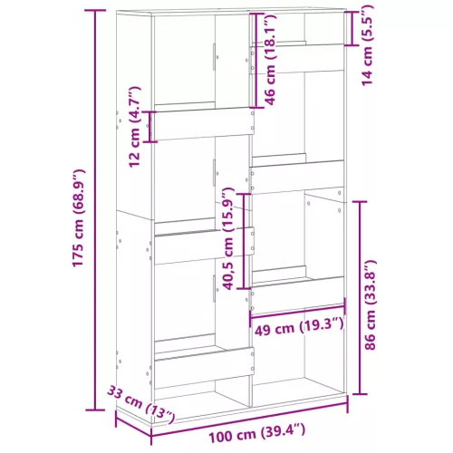  szürke sonoma színű szerelt fa térelválasztó 100x33x175 cm