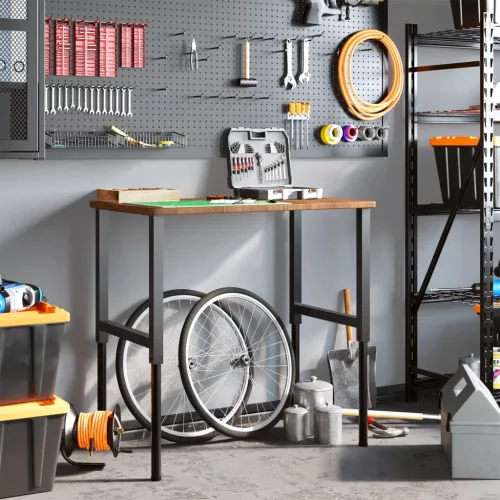  sötétbarna tölgyfa négyszög alakú munkapad 100x60x(71,5-98) cm