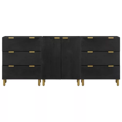  3 db fekete szerelt fa tálalószekrény