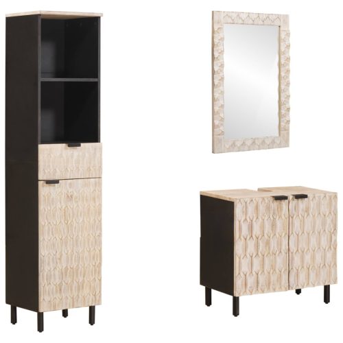  Fürdőszoba szettek fiókkal Fehér mosott felület Tömör Mangófát