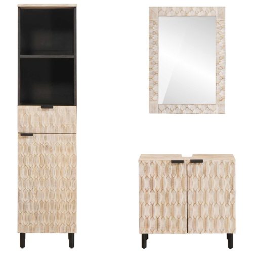  Fürdőszoba szettek fiókkal Fehér mosott felület Tömör Mangófát