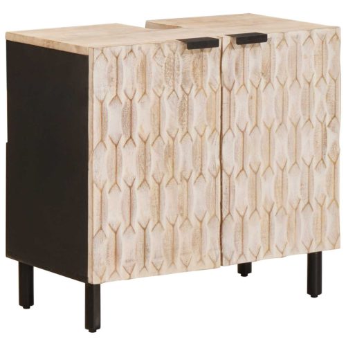  Fürdőszoba szettek fiókkal Fehér mosott felület Tömör Mangófát