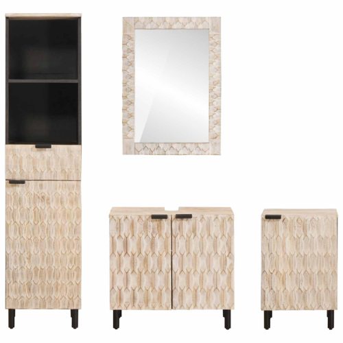  Fürdőszoba szettek fiókkal Fehér mosott felület Tömör Mangófát