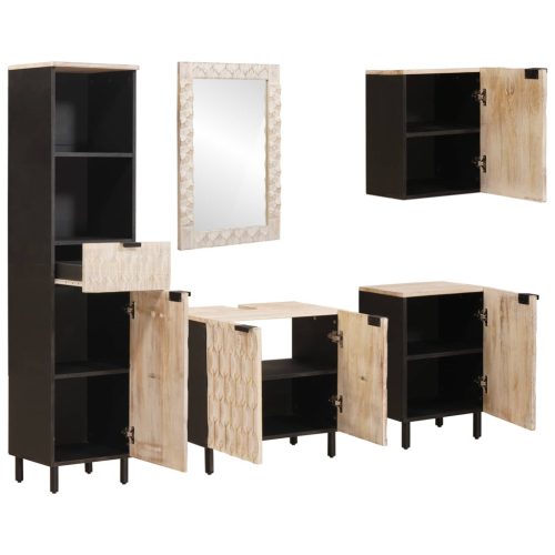  Fürdőszoba szettek fiókkal Fehér mosott felület Tömör Mangófát