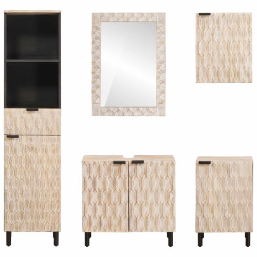  Fürdőszoba szettek fiókkal Fehér mosott felület Tömör Mangófát