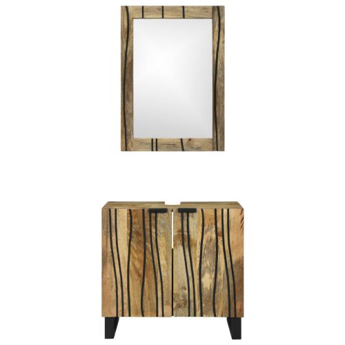  Fürdőszoba bútor szett polcokkal tárolóval ajtóval tükörrel 2 pcs Barna Sztenderd