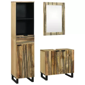    Fürdőszoba bútor szett fiókkal polcokkal tárolóval ajtóval tükörrel 3 pcs Barna Magas