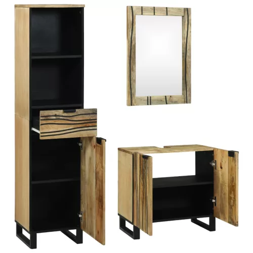  Fürdőszoba bútor szett fiókkal polcokkal tárolóval ajtóval tükörrel 3 pcs Barna Magas