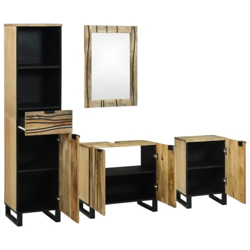  Fürdőszoba bútor szett fiókkal polcokkal tárolóval ajtóval tükörrel 4 pcs Barna Nagy