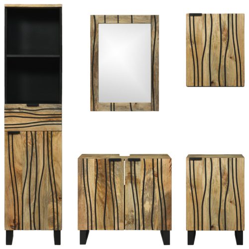  Fürdőszoba bútor szett fiókkal polcokkal tárolóval ajtóval tükörrel 5 pcs Barna Közepes