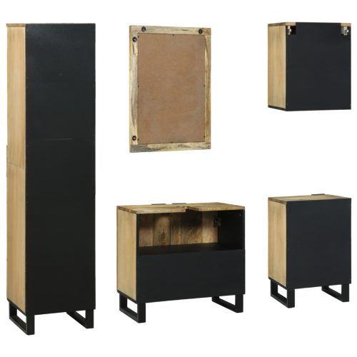  Fürdőszoba bútor szett fiókkal polcokkal tárolóval ajtóval tükörrel 5 pcs Barna Közepes