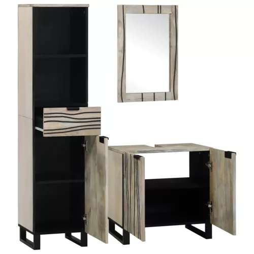  Fürdőszoba bútor szett fiókkal polcokkal tárolóval ajtóval tükörrel 3 pcs Fehér 38 x 33 x 160 cm