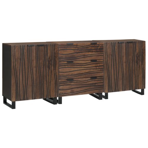  Fürdőszoba bútor szett 3 pcs Barna Nagy Tömbfa és fém lábak