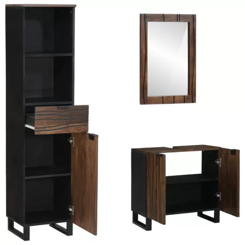  Fürdőszoba bútor szett fiókkal 3 pcs Dióbarna 38 x 33 x 160 cm