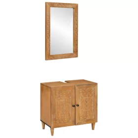    Fürdőszoba bútor szett polcokkal tárolóval 2 pcs Barna Faanyag